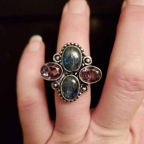 ***Sale*** New Blue Kyanite & Amethyst 925 Silver Ring. - Picture 1 of 10